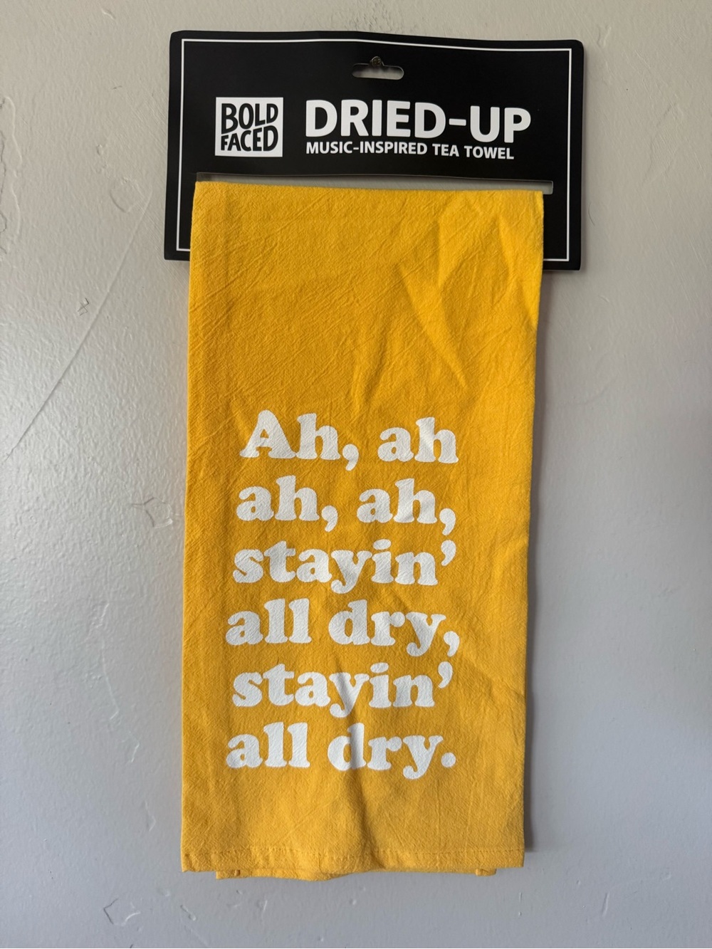 Bold Faced Yellow 'Dried-Up' Music-Inspired Tea Towel NEW